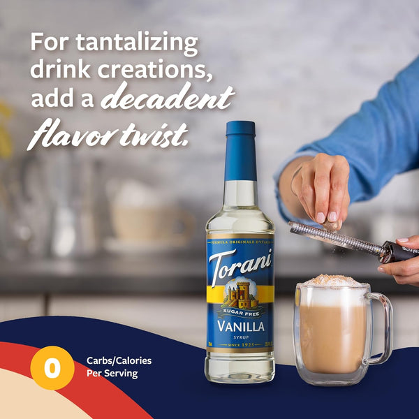 Torani sugar-free vanilla flavored syrup, zero-calorie, 25.4 fl oz, pump included