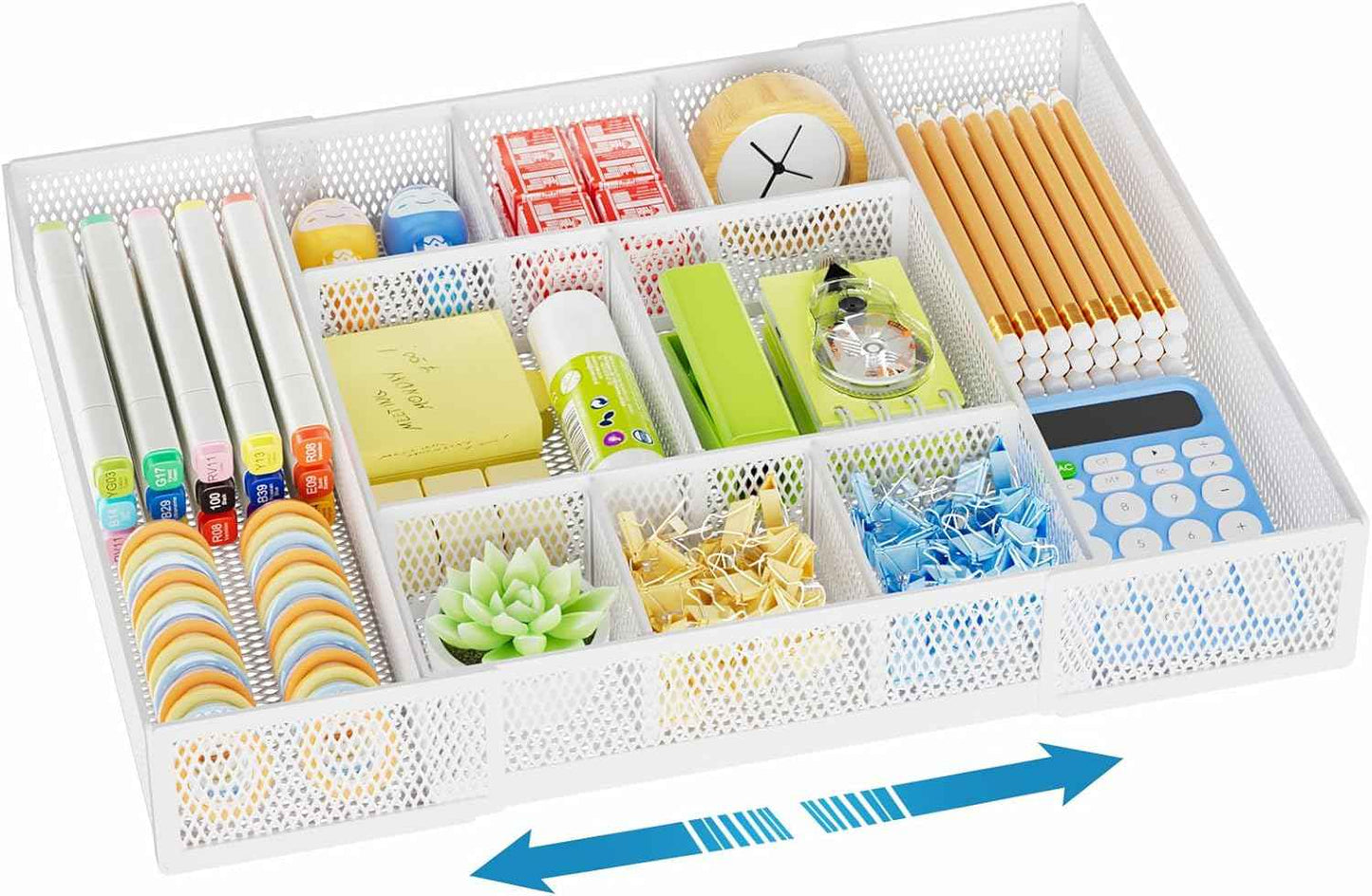 Marbrasse Expandable Desk Drawer Organizer, Mesh Drawer Organizer Tray with 10 Adjustable Compartments, Desk Organizers and Accessories, 5 Dividers Drawer for Office Supplies, Makeup & Vanity (Black)