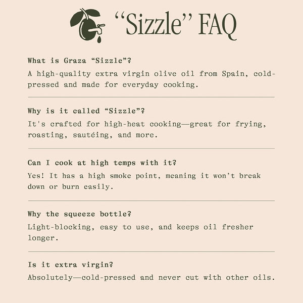 Graza Sizzle Single Origin Extra Virgin Olive Oil, 25.3 Fl Oz (750ml), Cooking Oil in a Squeeze Bottle from Spain