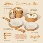 20-piece ceramic cookware set with detachable handles and non-stick coating