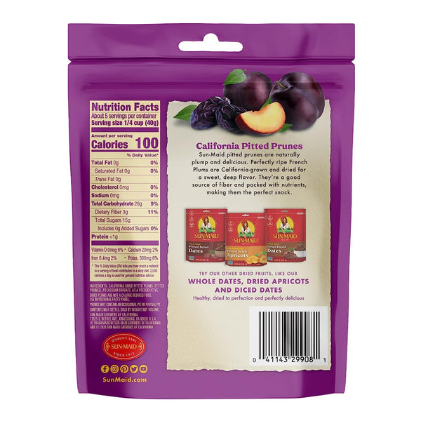 Sun-Maid California Sun-Dried Whole Pitted Prunes 4 Pack 7 oz Resealable Bag