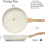ESLITE LIFE Nonstick Ceramic Frying Pan Skillet, Non-Toxic Egg Omelette Kitchen Cooking Pans Compatible with All Stovetops (Gas, Electric & Induction), PTFE & PFOA Free (White, 8'')