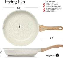 ESLITE LIFE Nonstick Ceramic Frying Pan Skillet, Non-Toxic Egg Omelette Kitchen Cooking Pans Compatible with All Stovetops (Gas, Electric & Induction), PTFE & PFOA Free (White, 8'')