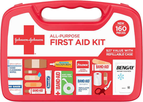 BAND-AID Brand Travel Ready Portable Emergency First Aid Kit, Minor Wound Care, Perfect for Home, Car, Camping, Travel & Outdoor Essentials, Supplies Include Bandages, Neosporin & Tylenol, 80 Piece