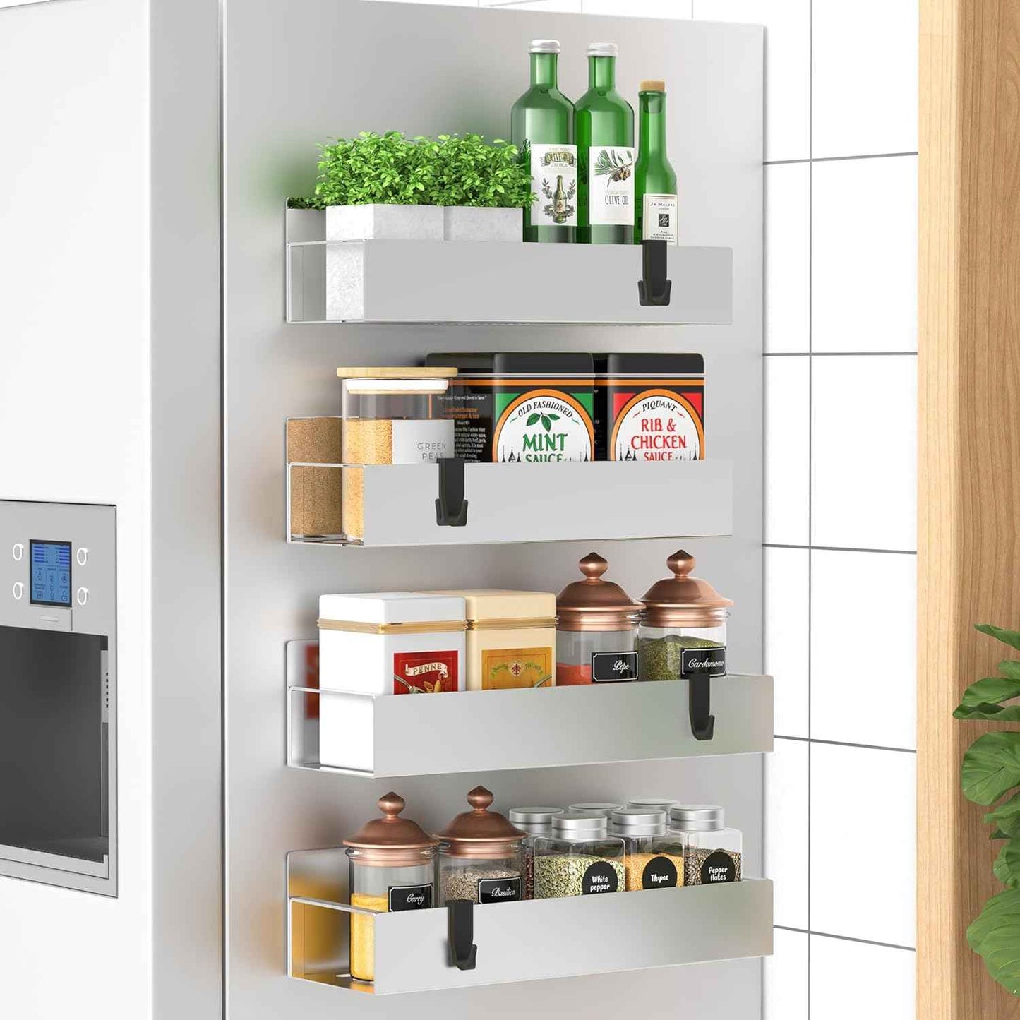 Metal 4 Pack Magnetic Spice Storage Rack Organizer for Refrigerator and Oven, Black Fridge Organizers and Storage
