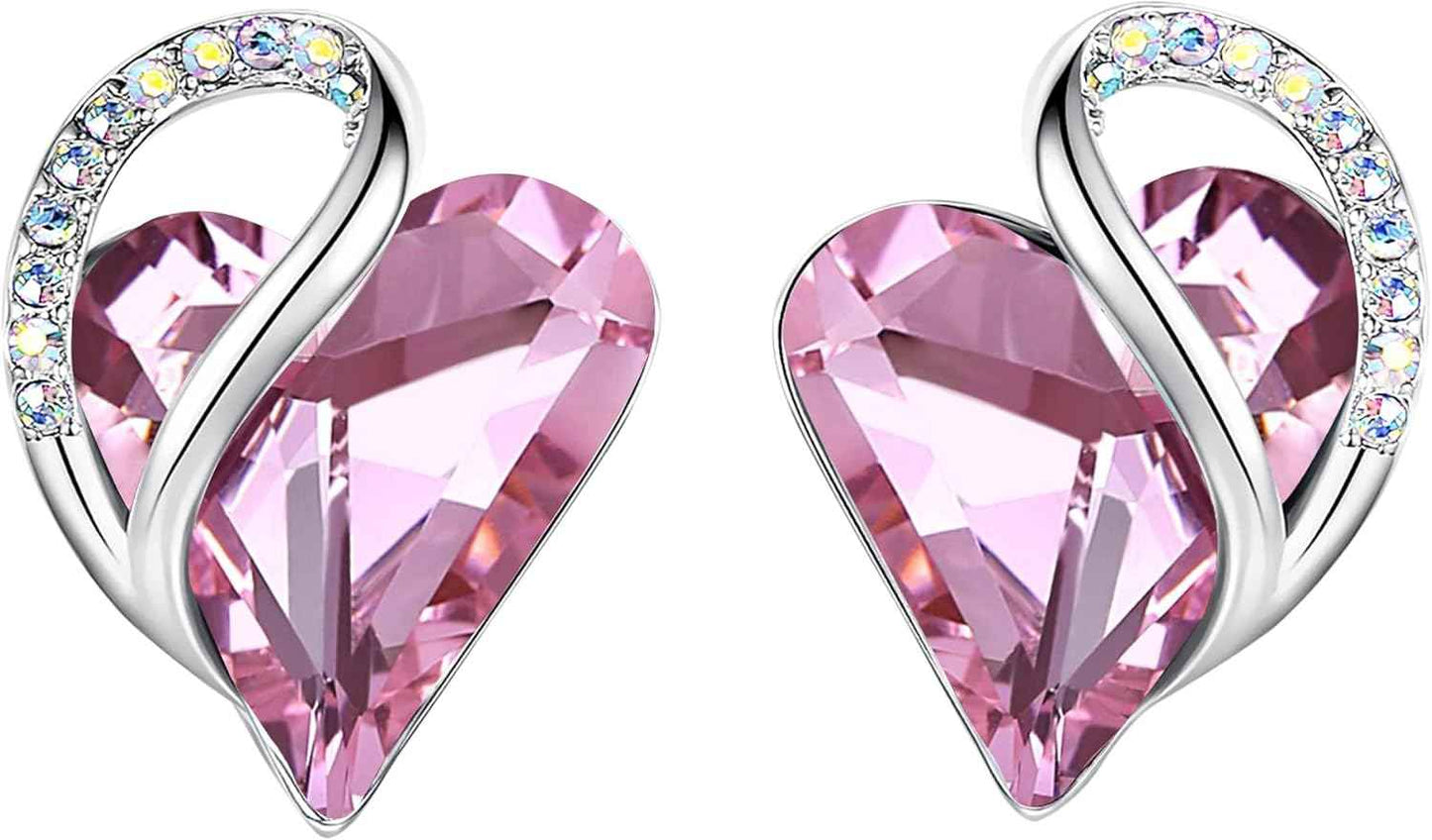 Leafael Infinity love Heart Birthstone Stud Earrings for Women, Valentine's Day Gifts for Mom, Wife, and Her, Silver Plated Birthday Jewelry