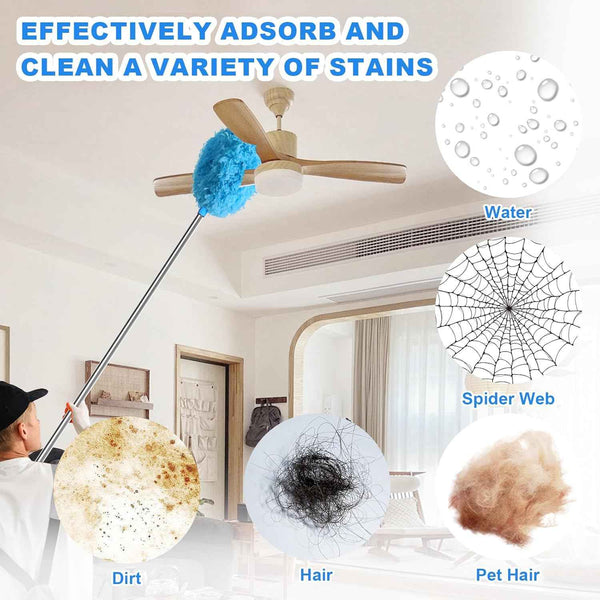 Storystore Ceiling Fan Cleaner Duster with Adjustable Extension Pole and Removable Fan Blade Cleaner - Blue