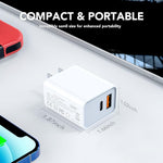 Dual Port USB C Wall Charger Block for iPhone and Samsung