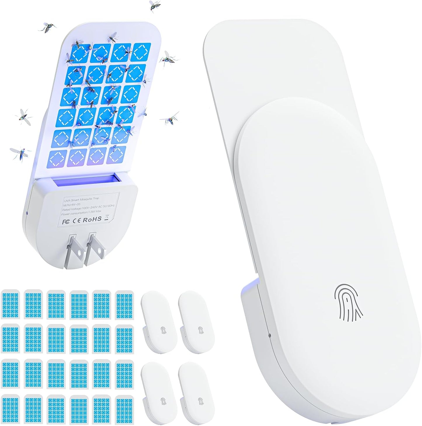 Flying Insect Trap, 2 in 1 Indoor Plug-in Fruit Fly Trap, 1 Trap White and 6 Glue Cards, Fruit Fly Traps for Gnat, Moth, Mosquito, Suitable for Every Part of The Home