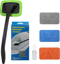 windshield cleaning tool with 4 washable microfiber pads and extendable ergonomic handle for auto glass wiper
