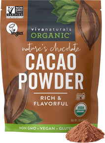 Organic Unsweetened Cacao Powder 1 lb (454 g) Rich Dark Chocolate Flavor Vegan Keto Paleo Non-Gmo Gluten-Free