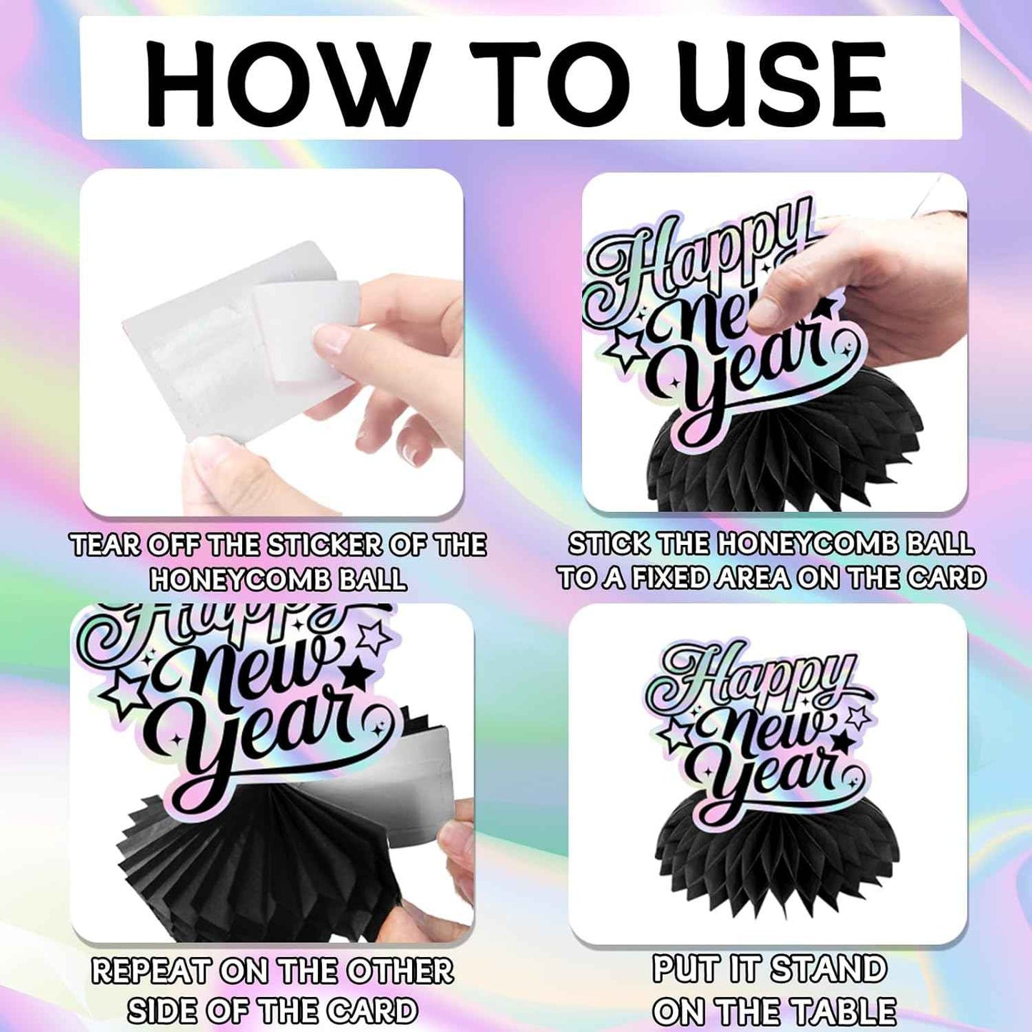 Happy New Year 2026 Honeycomb Centerpieces,Iridescent New Years Eve Decorations 12pcs New Years Table Decorations Centerpiece for 2026 New Year's Eve Supplies