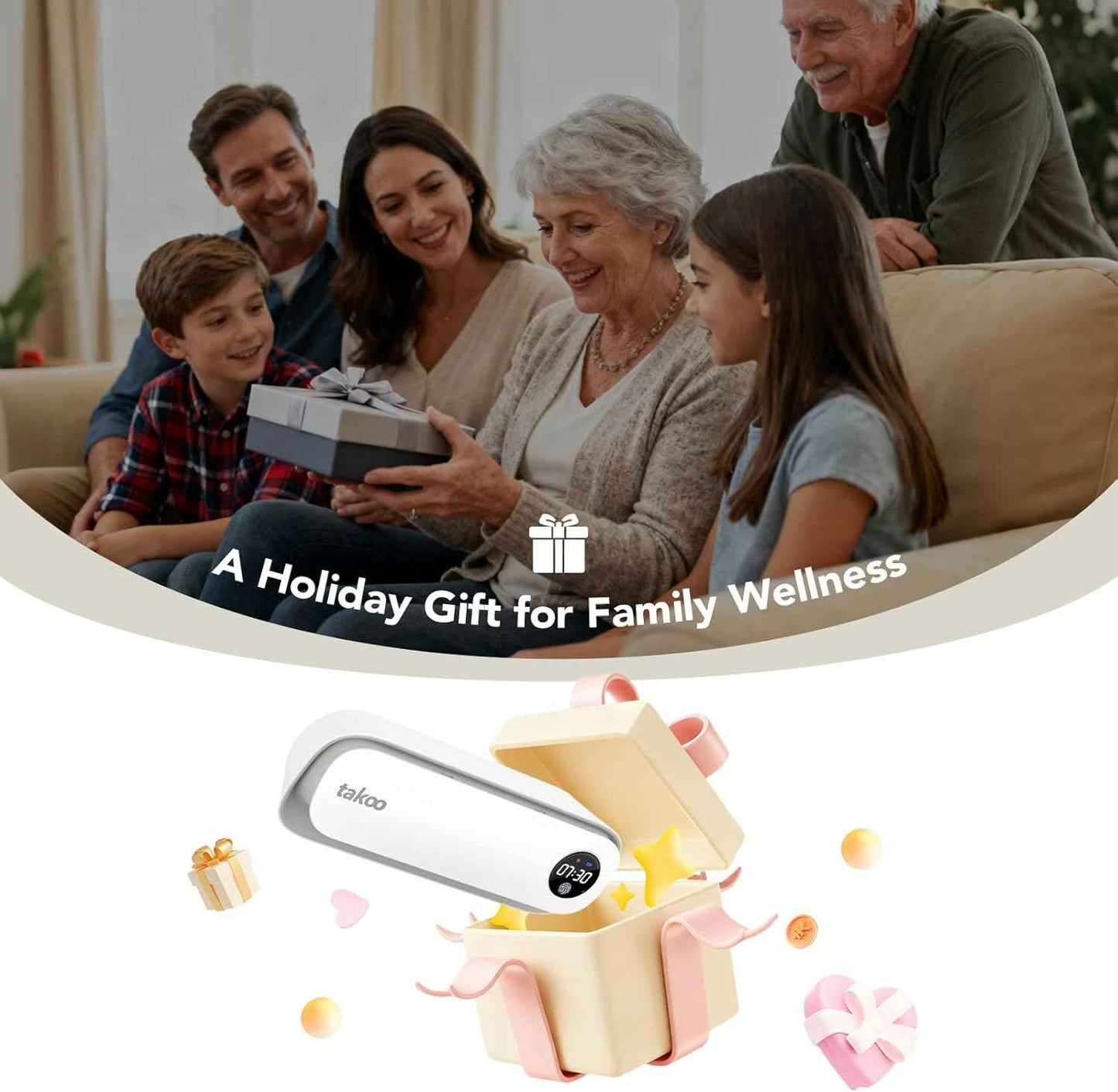 Takoo Toothbrush Cleaner, 4 Slots Wall Mounted Toothbrush Holder for Bathroom, Smart Hot Air Drying Technology, Rechargeable Smart Home Gadget