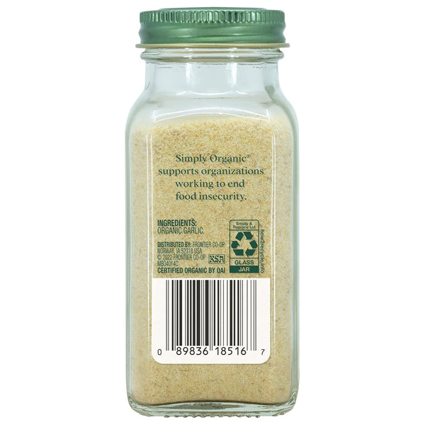 Simply Organic Garlic Powder Certified Organic A-Grade 3.64-Ounce Glass Bottle Kosher Non-GMO