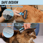 Blue Deshedding Brush and Metal Comb for Long Hair Cats and Dogs by Docrok