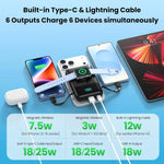Magnetic Portable Charger for iPhone with Built-in Cable,10800mAh Wireless Power Bank for Magsafe Travel Essential,6-in-1 25W PD Fast Charging USB C Battery Pack for iPhone 17/16/15/14/13, Apple Watch