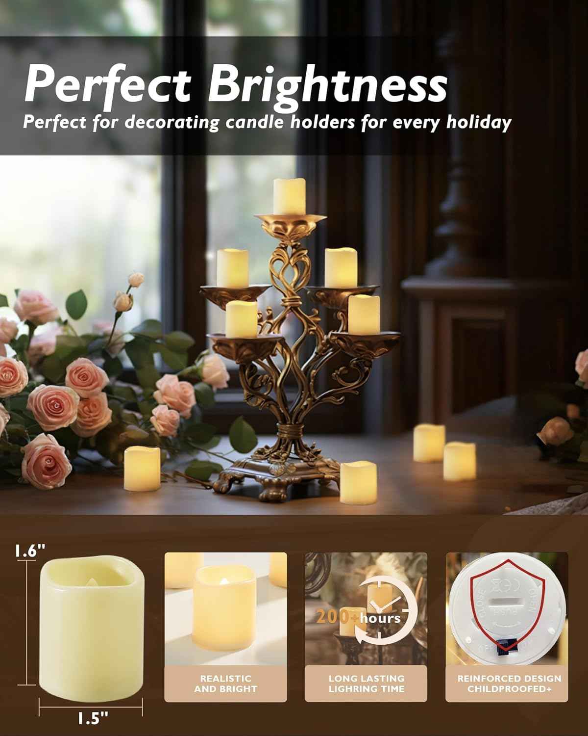 Homemory 24Pack Flickering Flameless Votive Candles,200+Hour Electric Fake Candles,Battery Operated LED Tealight for Wedding,Outdoor,Table,Halloween,Christmas Decor(Warm White,Battery Included)