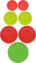 Pyrex (2) 7202-PC Green, (2) 7200-PC Orange, (2) 7201-PC Cobalt Blue, (1) 7402-PC Red Food Storage Lids - Made in USA