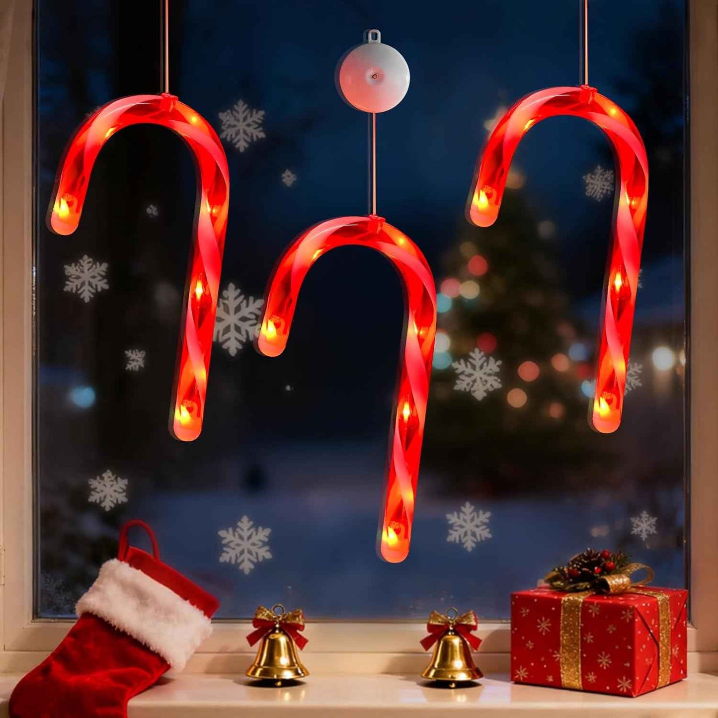 3Pcs Christmas Window Lights Decorations with Timer, Battery Powered Christmas Window Hanging White Lighted Snowflake Shaped LED Sucker String Lamp for Xmas Tree Fireplace Window Indoor Decor