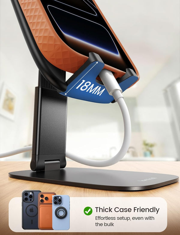 Lamicall Ultra-Thin Phone Stand for Desk, Height Adjustable, Sturdy Weighted Base, Thick Case Friendly