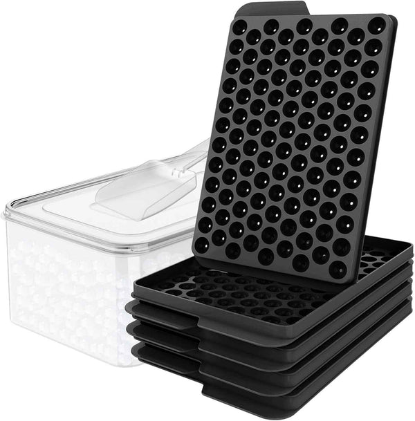 WIBIMEN Mini Ice Cube Trays, Small Tiny Round Pebble Crushed Nugget Ice Trays for Freezer with Lid - Chilling Drinks Coffee Juice(2 Pack/0.55In - Blue)