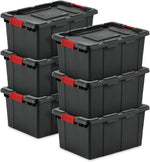 Sterilite 6-Pack Industrial Tote Storage Bins with Lids, 15 Gallon, Black