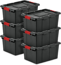 Sterilite 6-Pack Industrial Tote Storage Bins with Lids, 15 Gallon, Black