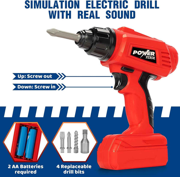 TooyBing kids tool bench set with electric drill and realistic tools for toddler 3-5 year olds easy setup