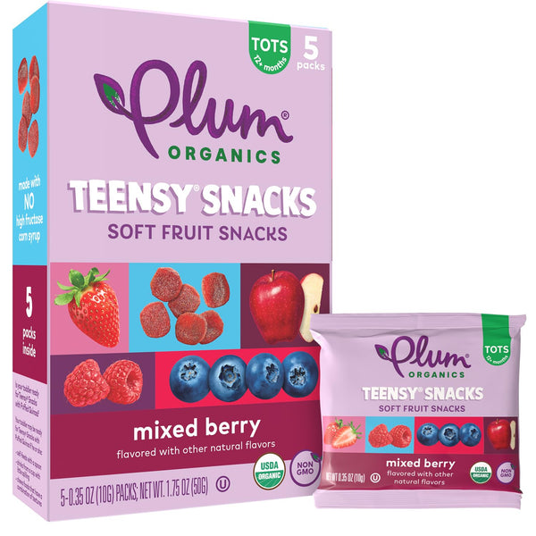 Plum Organics Teensy Snacks Soft Fruit Snacks - Mixed Berry - 0.35 oz Bags (Pack of 40) - Organic Toddler Food Fruit Snacks