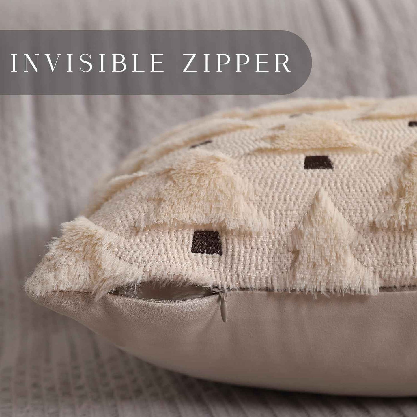 Christmas Pillow Covers 18x18 inch, Set of 2 Soft Plush Faux Fur Wool Throw Pillow Cases with Beige Christmas Tree Design