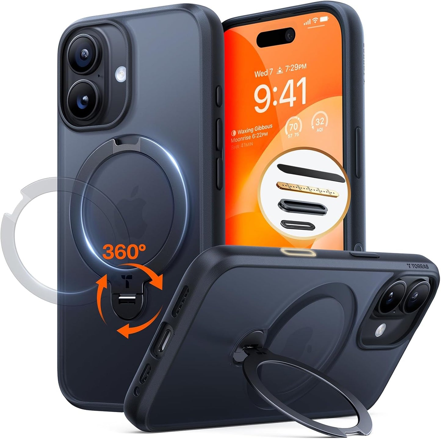 TORRAS Q3 Spin for iPhone 17 Pro Max Case with 360 Magnetic Stand, Camera Control, Fit for MagSafe, 4X Military-Grade Shockproof Case for iPhone 17 Pro Max Phone Case with Kickstand, Deep Blue - Rayz Mart