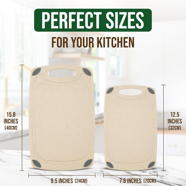 2-Piece Reversible Cutting Board Set Made with Natural Wheat Straw Fiber