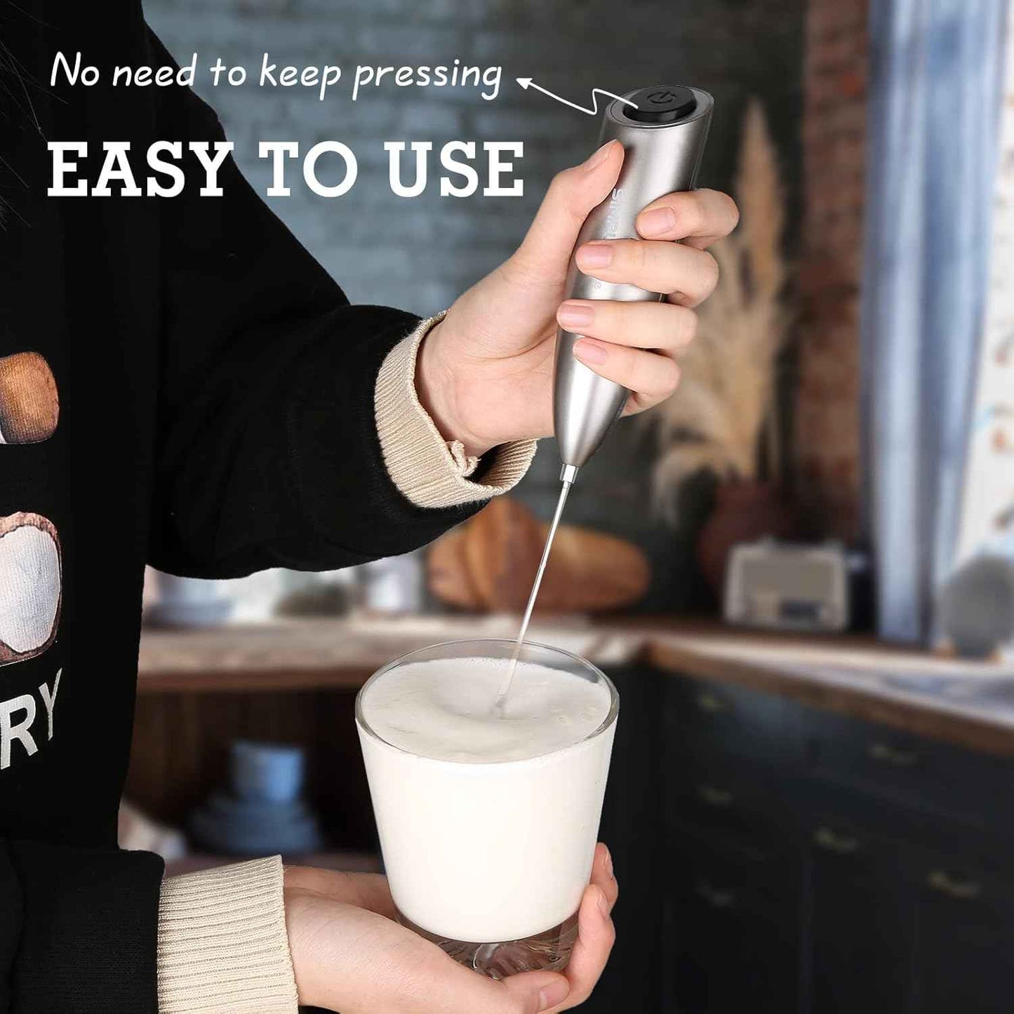 SIMPLETaste Battery-Operated Electric Milk Frother, Drink Mixer with Stainless Steel Whisk and Stand for Cappuccino, Bulletproof Coffee, Latte