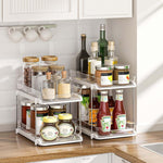 Delamu 2-Tier Bathroom Under Sink Organizer, Stackable Kitchen Pantry Storage, White, 2 Pack