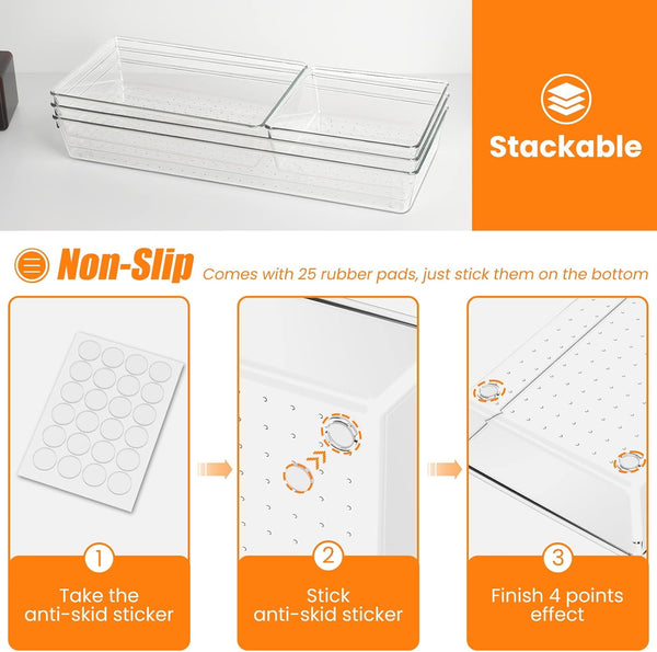 Clear Drawer Organizer Set for Kitchen and Office Storage