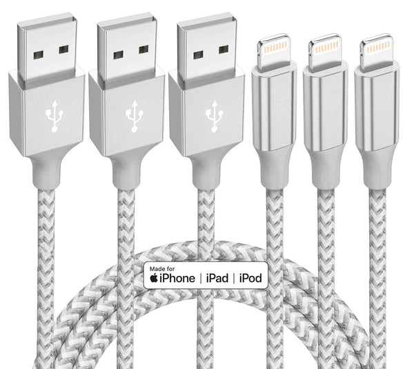 iphone 3 pack 10ft lightning nylon braided apple mfi certified fast charging cord