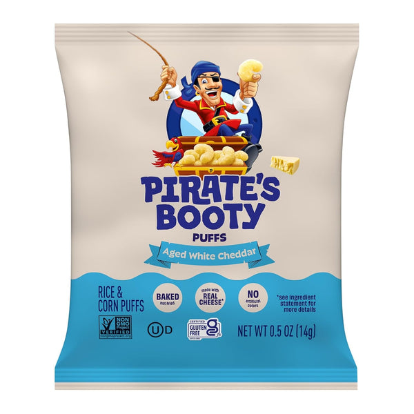 Pirate's Booty Aged White Cheddar Cheese Puffs, 24-count, 0.5oz, Gluten-Free Snacks