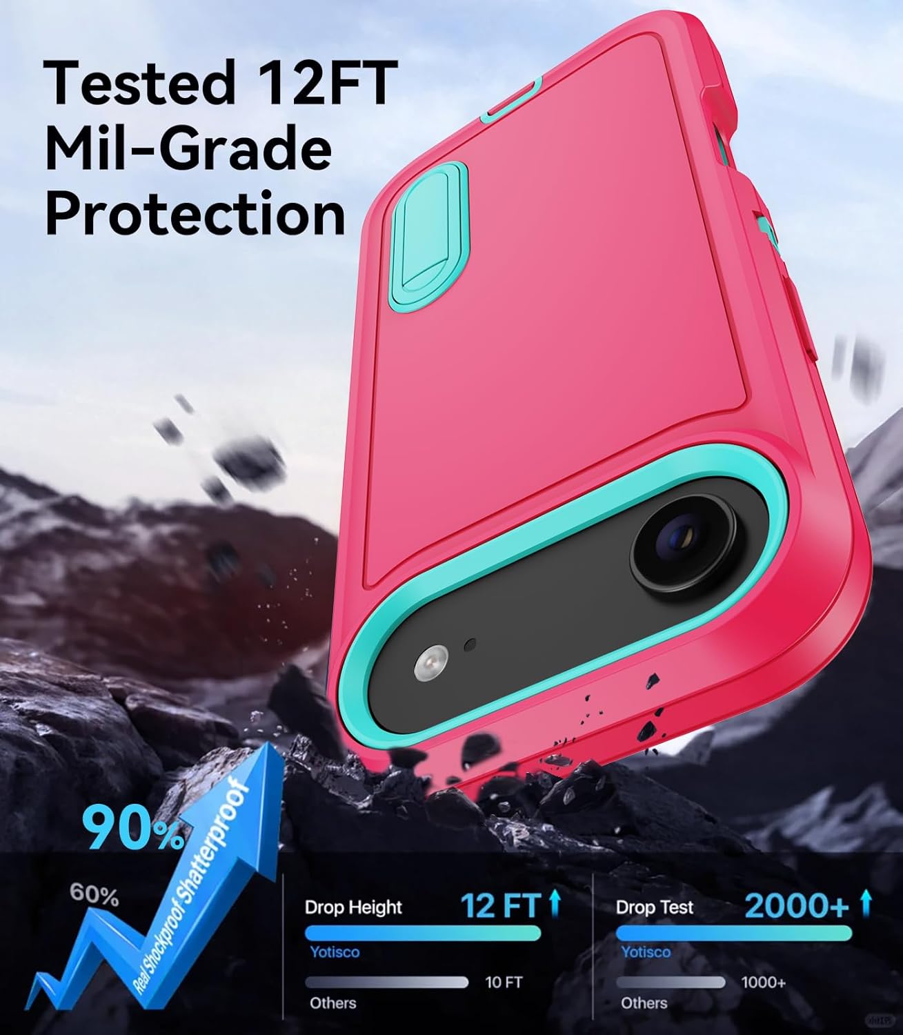 for iPhone 17 Air Case with Built-in Invisible Kickstand,[2*Screen Protector] Military-Grade Protection Shockproof Protective Cover,Hard Back Stand Phone Case for iPhone 17 Air (Pink)
