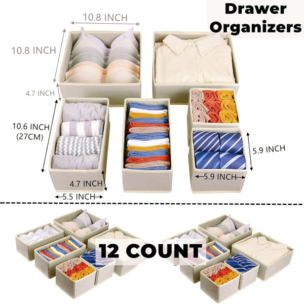 12 pack drawer organizers for clothing storage and organization