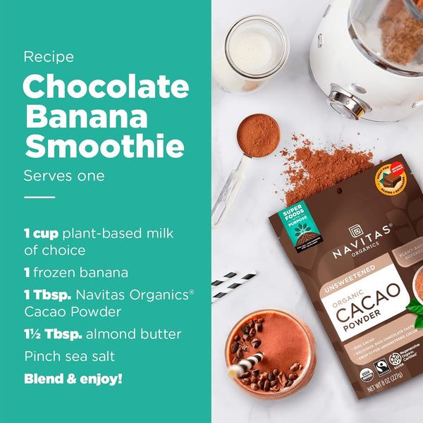 navitas organics cacao powder, 1:1 substitute, regenerative organic certified, 24oz, 113 servings