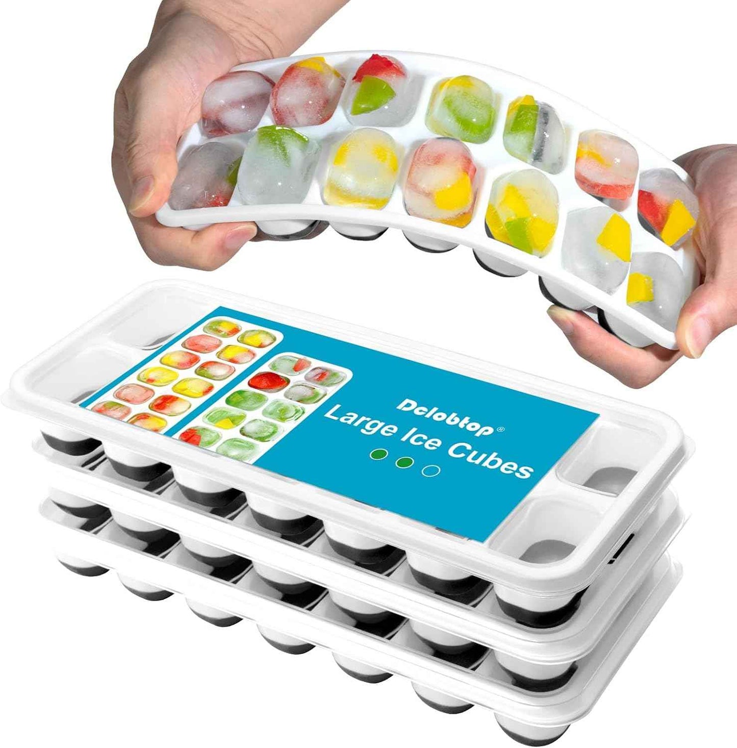 Ice Cube Trays for Freezer - 3 Pack 42 Cubes, Easy to Release Silicone Ice Trays with Spill-Resistant Lids, Reusable Ice Tray,Stackable and BPA-Free, Perfect for Cocktails, Drinks,and Ice Coffee