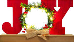 Christmas Decorations for Home LED Lighted JOY Decor Farmhouse Wooden Wreath Tabletop Merry Christmas Signs Rustic Holiday Block cIndoor Decorative Sign