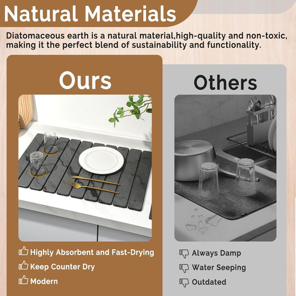 Large Stone Dish Drying Mat for Kitchen Counter, Dark Gray, 24"×16" & 8"x4"