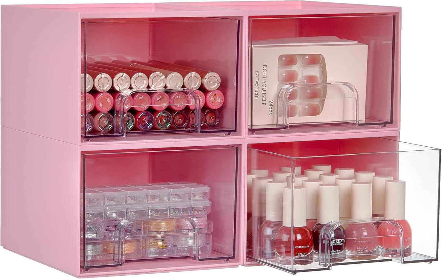 Vtopmart 4 Pack Small Clear Stackable Storage Drawers,Acrylic Bathroom Makeup Organizer,Plastic Storage Bins For Vanity, Undersink, Kitchen Cabinets, Pantry, Home Organization