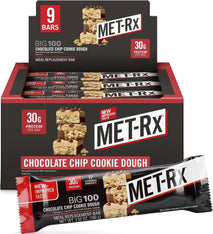 MET-Rx Big 100 Colossal Protein Bars, 9 Count, Chocolate Chip Cookie Dough, 3.52 oz
