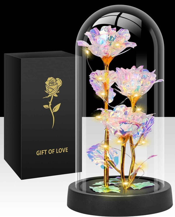 Valentines Day Rose Gifts for Her, Womens Gift for Birthday Gifts for Women Mom Wife Girlfriend, Light Up Rose in A Glass Dome, Rose Gifts for Valentines, Mothers Day, Womens Day (Red)