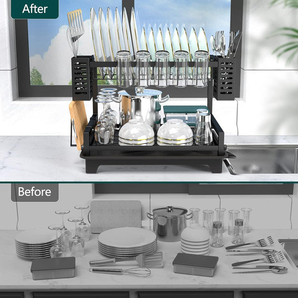 Large capacity 2-tier dish drying rack with stainless steel construction