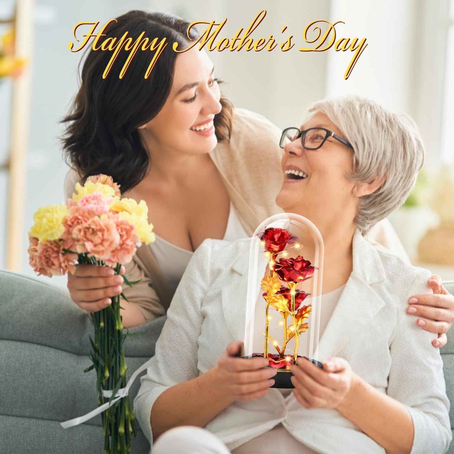 Valentines Day Rose Gifts for Her, Womens Gift for Birthday Gifts for Women Mom Wife Girlfriend, Light Up Rose in A Glass Dome, Rose Gifts for Valentines, Mothers Day, Womens Day (Red)