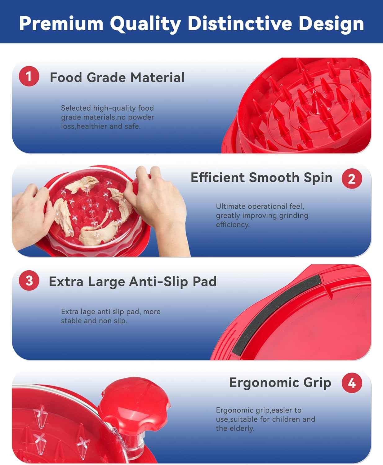 Chicken Shredder Tool Twist for Kitchen, Manual Chicken Breast Grinder Machine for Ground Food, Meat & Vegetables, Elegant Red