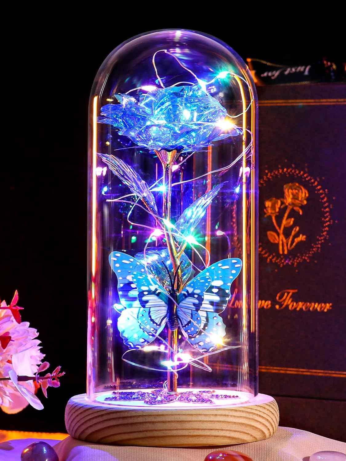 Beferr Gifts for Women Mom Birthday Gifts, Galaxy Glass Rose Forever Preserved Flowers for Delivery Prime Light Up Rose in Glass Dome Valentines Rose Gifts for Her Wife Daughter Girlfriend